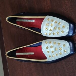 Enzo Angiolini Red, White And Blue W Gold Stars Flats 7.5